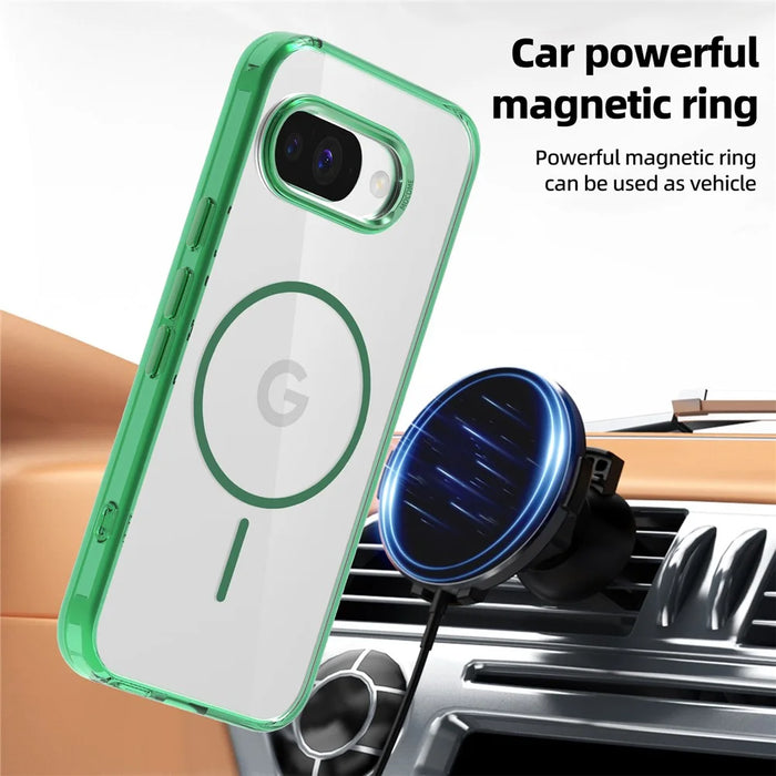 For Google Pixel 9a Magnetic Case TPU PC Clear Phone Cover - Transparent Green - 3