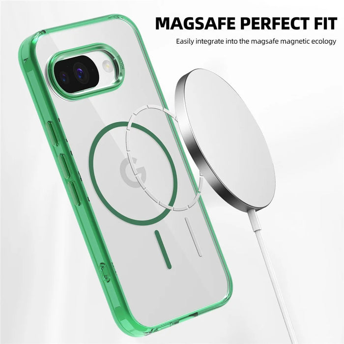 For Google Pixel 9a Magnetic Case TPU PC Clear Phone Cover - Transparent Green - 4