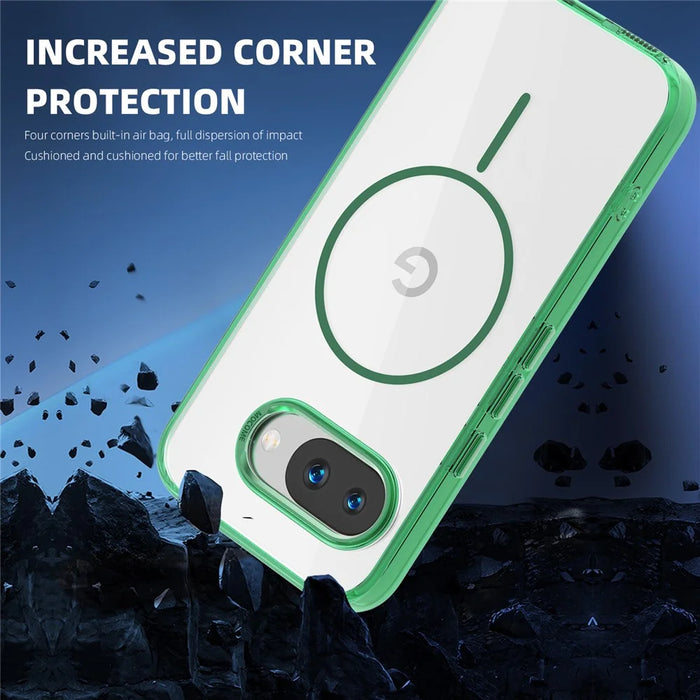 For Google Pixel 9a Magnetic Case TPU PC Clear Phone Cover - Transparent Green - 5