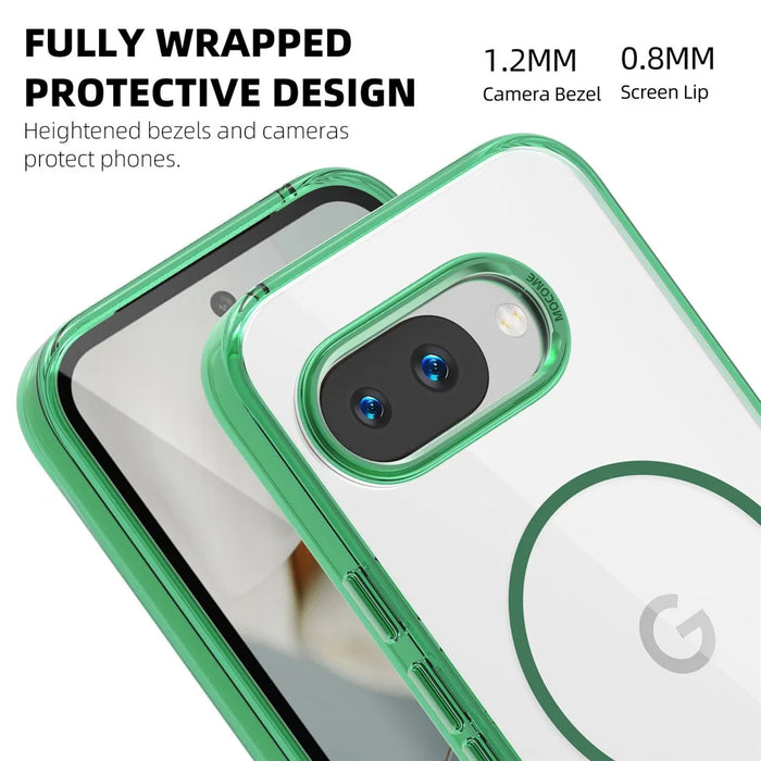 For Google Pixel 9a Magnetic Case TPU PC Clear Phone Cover - Transparent Green - 7