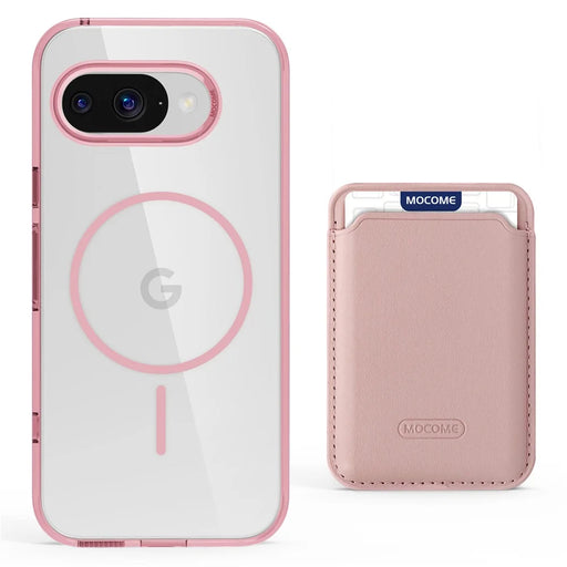 For Google Pixel 9a Magnetic Case TPU + PC Phone Cover with Card Bag - Transparent Pink - 2