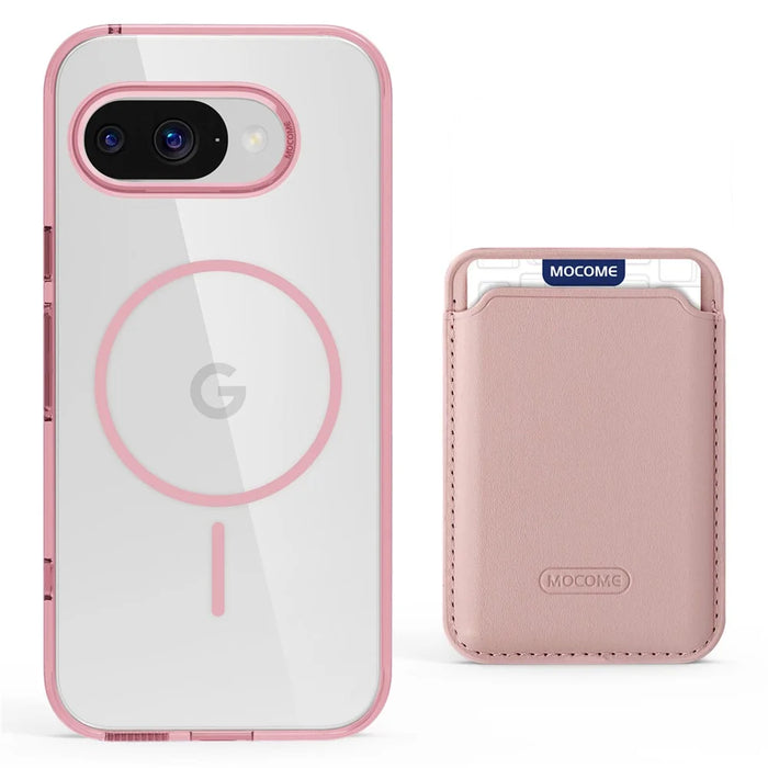 For Google Pixel 9a Magnetic Case TPU + PC Phone Cover with Card Bag - Transparent Pink - 2