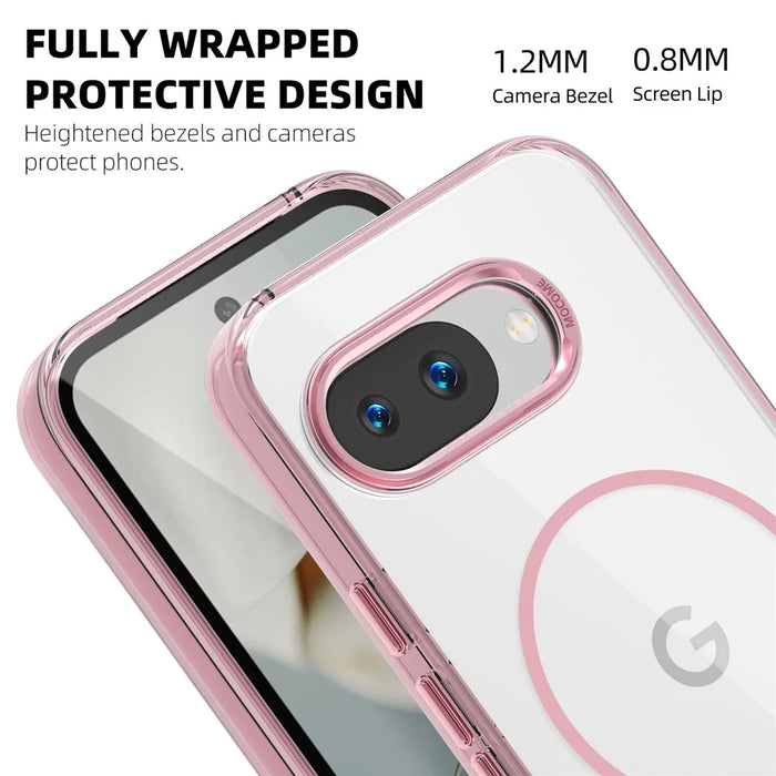 For Google Pixel 9a Magnetic Case TPU + PC Phone Cover with Card Bag - Transparent Pink - 5