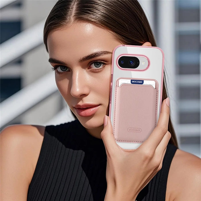 For Google Pixel 9a Magnetic Case TPU + PC Phone Cover with Card Bag - Transparent Pink - 7