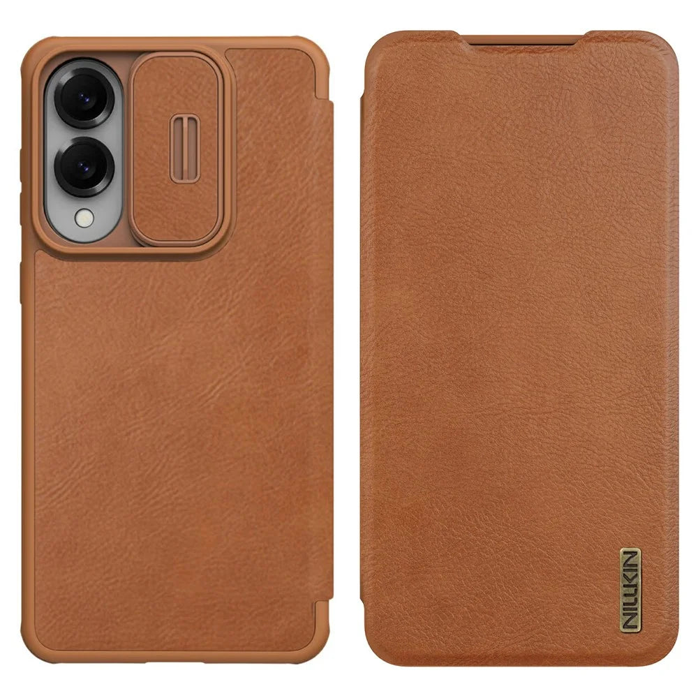 NILLKIN Qin Pro Series for Samsung Galaxy S25 Edge Case with Card Slots Leather Phone Cover - Brown - 1