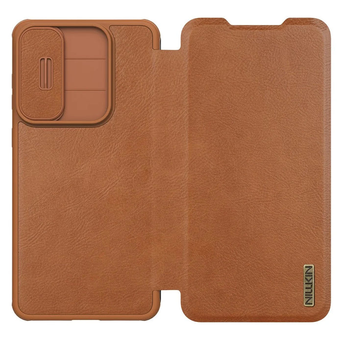 NILLKIN Qin Pro Series for Samsung Galaxy S25 Edge Case with Card Slots Leather Phone Cover - Brown - 3
