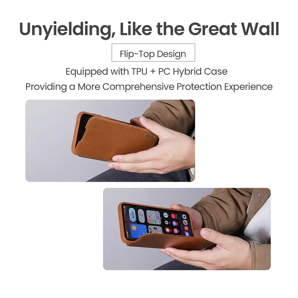 NILLKIN Qin Pro Series for Samsung Galaxy S25 Edge Case with Card Slots Leather Phone Cover - Brown - 5