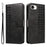 For iPhone 17e / 16e Leather Case Wallet Stand Grids Imprinted Phone Cover with Strap - Black - 1