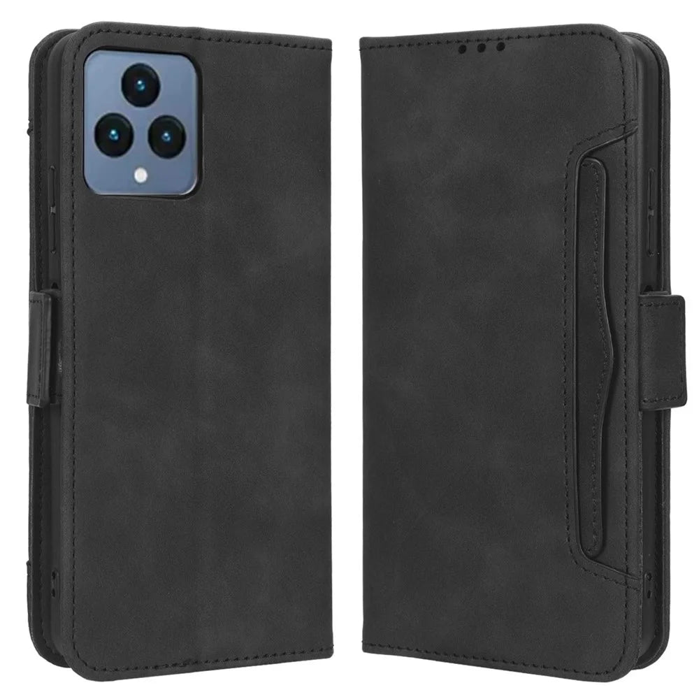 For T-Mobile REVVL 6 5G / Telekom T Phone 5G / T-Mobile T Phone 5G Multiple Card Slots PU Leather Full Protection Cover Phone Stand Wallet Case - Black - 1