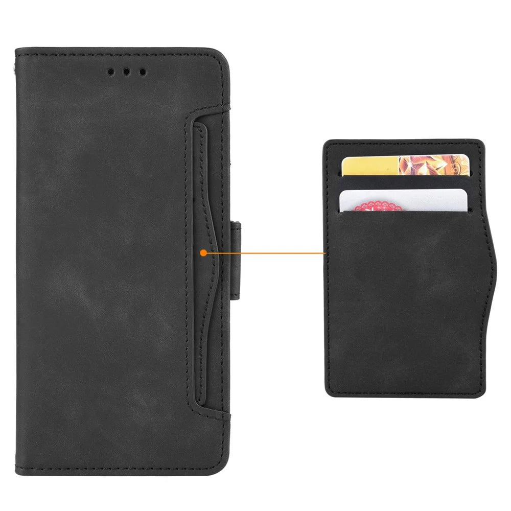 For T-Mobile REVVL 6 5G / Telekom T Phone 5G / T-Mobile T Phone 5G Multiple Card Slots PU Leather Full Protection Cover Phone Stand Wallet Case - Black - 7
