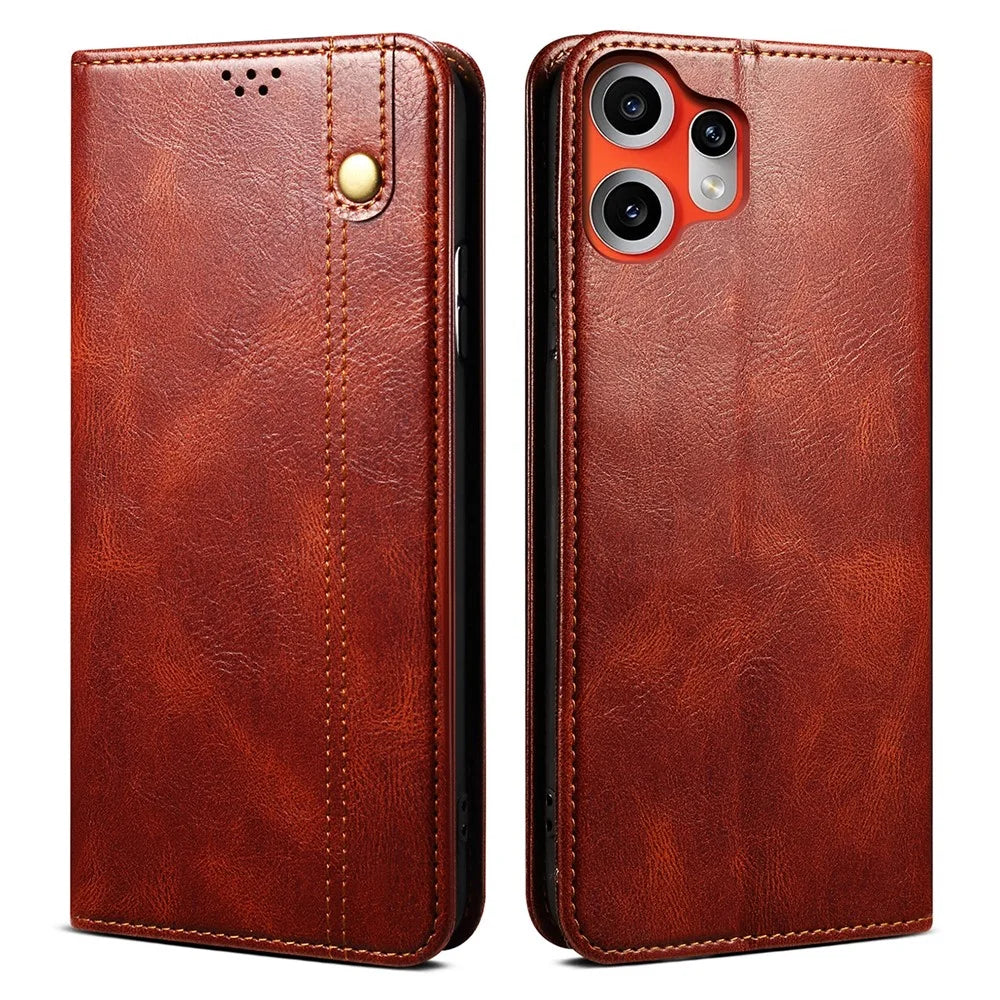 For Nothing CMF Phone 2 Pro Case Crazy Horse Texture Waxy Leather Wallet Stand Phone Cover - Brown - 1