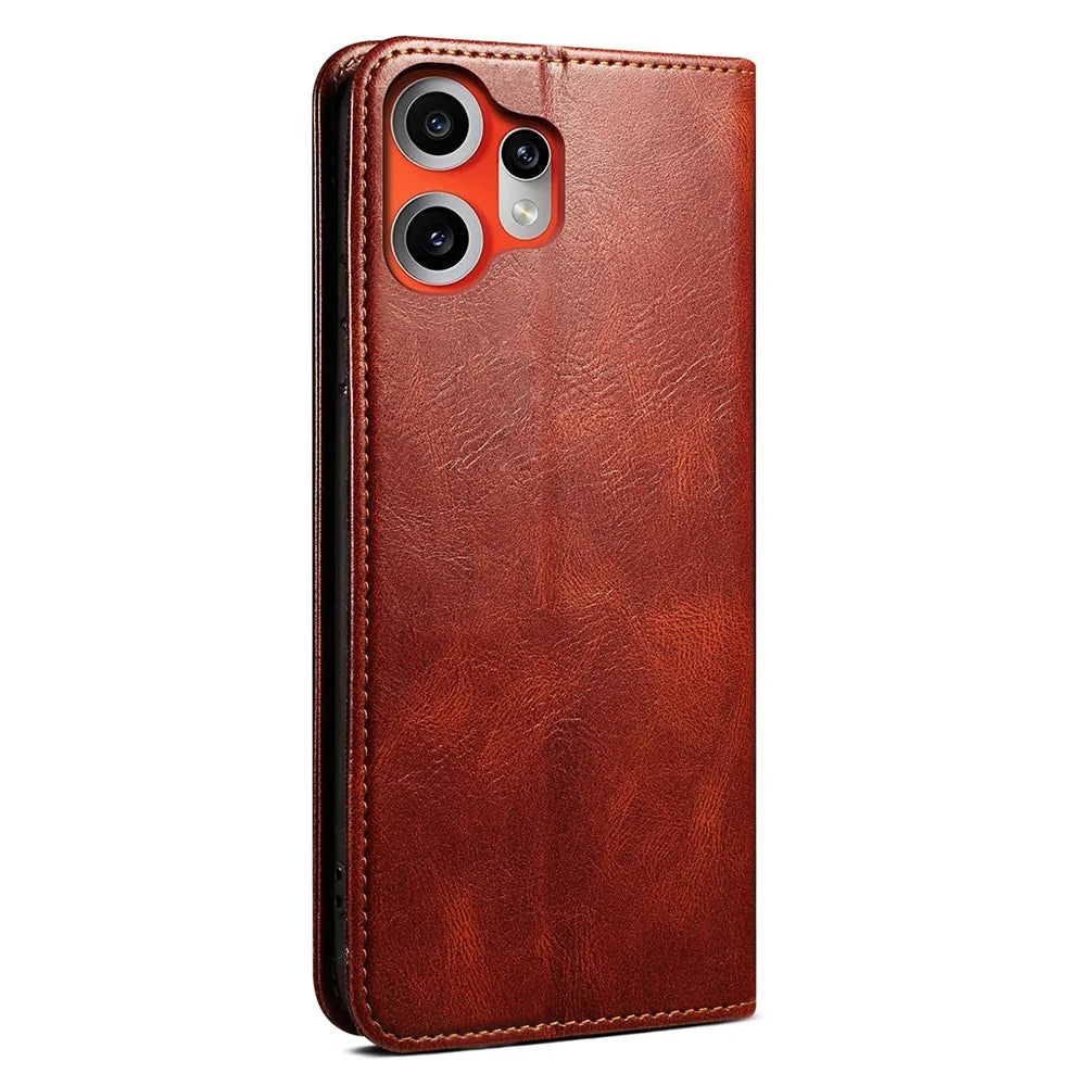 For Nothing CMF Phone 2 Pro Case Crazy Horse Texture Waxy Leather Wallet Stand Phone Cover - Brown - 6