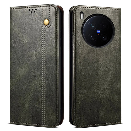 For vivo X200 Ultra 5G Case Crazy Horse Texture Waxy Leather Wallet Stand Phone Cover - Green - 1