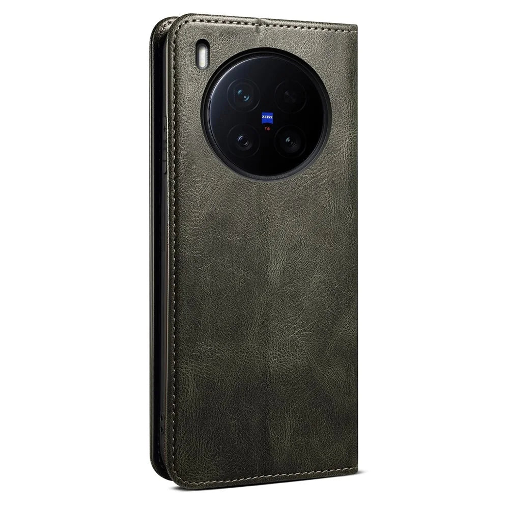 For vivo X200 Ultra 5G Case Crazy Horse Texture Waxy Leather Wallet Stand Phone Cover - Green - 6