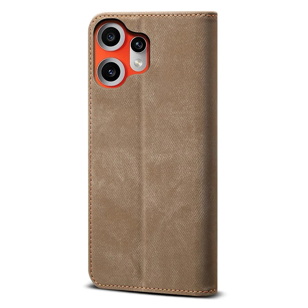 For Nothing CMF Phone 2 Pro Case Jeans Cloth Texture Anti-Scratch Leather Stand Phone Cover - Khaki - 6