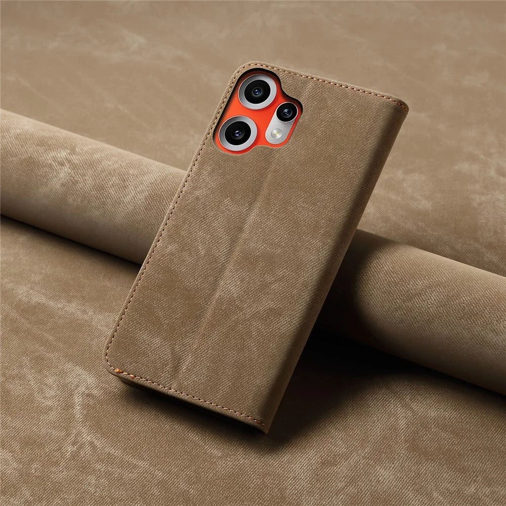 For Nothing CMF Phone 2 Pro Case Jeans Cloth Texture Anti-Scratch Leather Stand Phone Cover - Khaki - 7