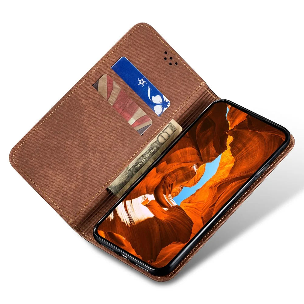 For vivo X200 Ultra 5G Case Jeans Cloth Texture Anti-Scratch Leather Stand Phone Cover - Coffee - 2