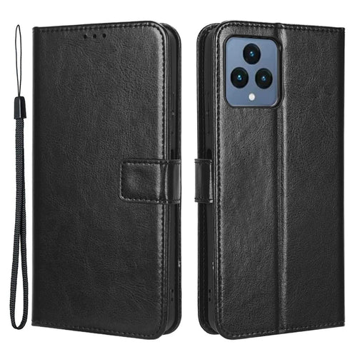 For T-Mobile REVVL 6 5G / Telekom T Phone 5G / T-Mobile T Phone 5G Phone Stand Wallet Case Crazy Horse Texture PU Leather Protective Cover - Black - 1