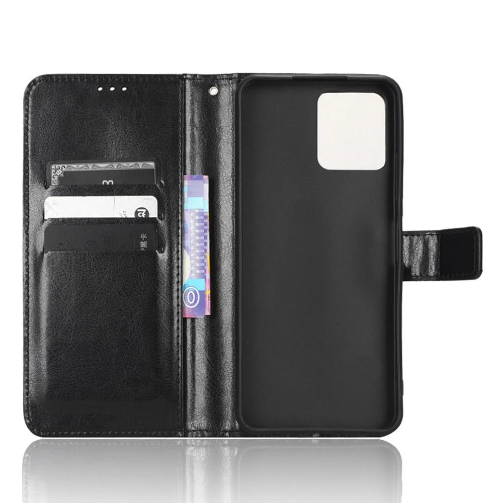 For T-Mobile REVVL 6 5G / Telekom T Phone 5G / T-Mobile T Phone 5G Phone Stand Wallet Case Crazy Horse Texture PU Leather Protective Cover - Black - 4