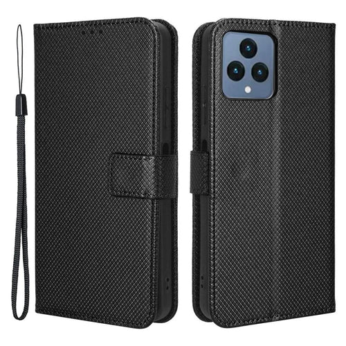 For T-Mobile REVVL 6 5G / Telekom T Phone 5G / T-Mobile T Phone 5G Diamond Texture Full Protection PU Leather Stand Case Phone Wallet Cover - Black - 1