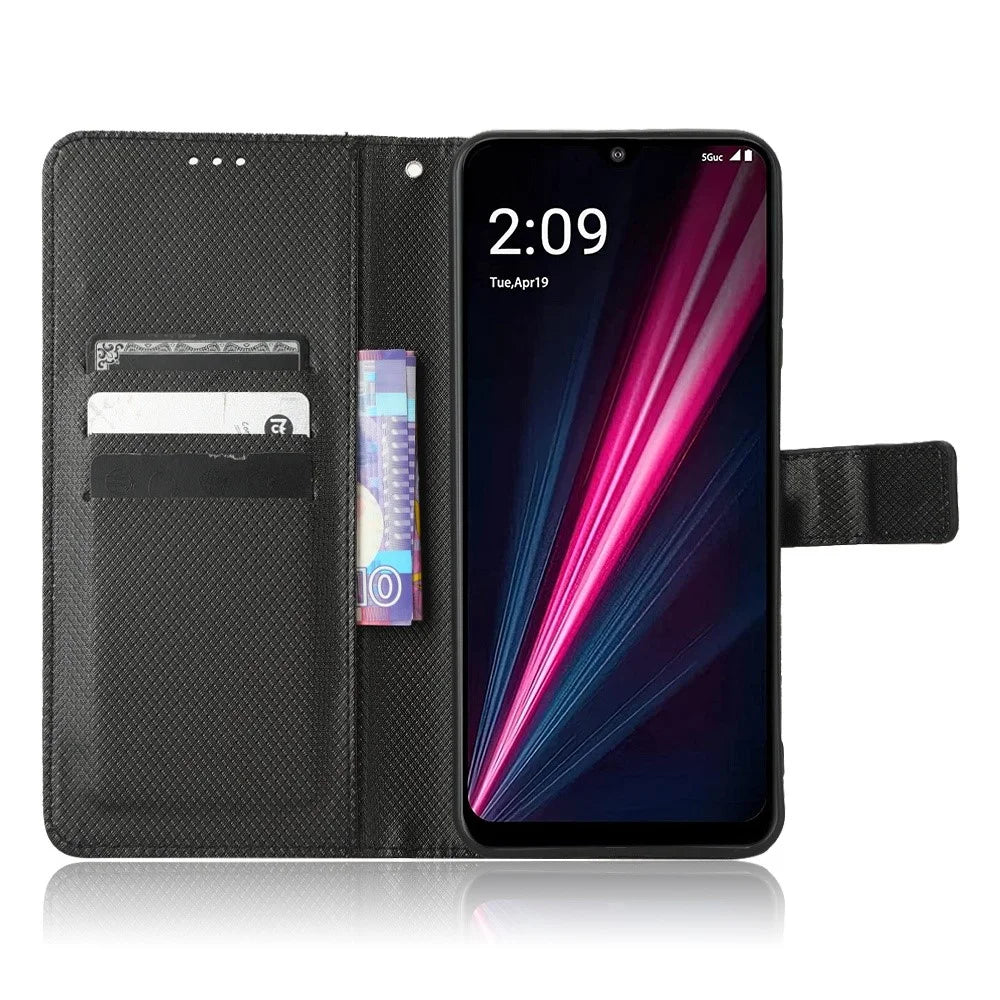 For T-Mobile REVVL 6 5G / Telekom T Phone 5G / T-Mobile T Phone 5G Diamond Texture Full Protection PU Leather Stand Case Phone Wallet Cover - Black - 2