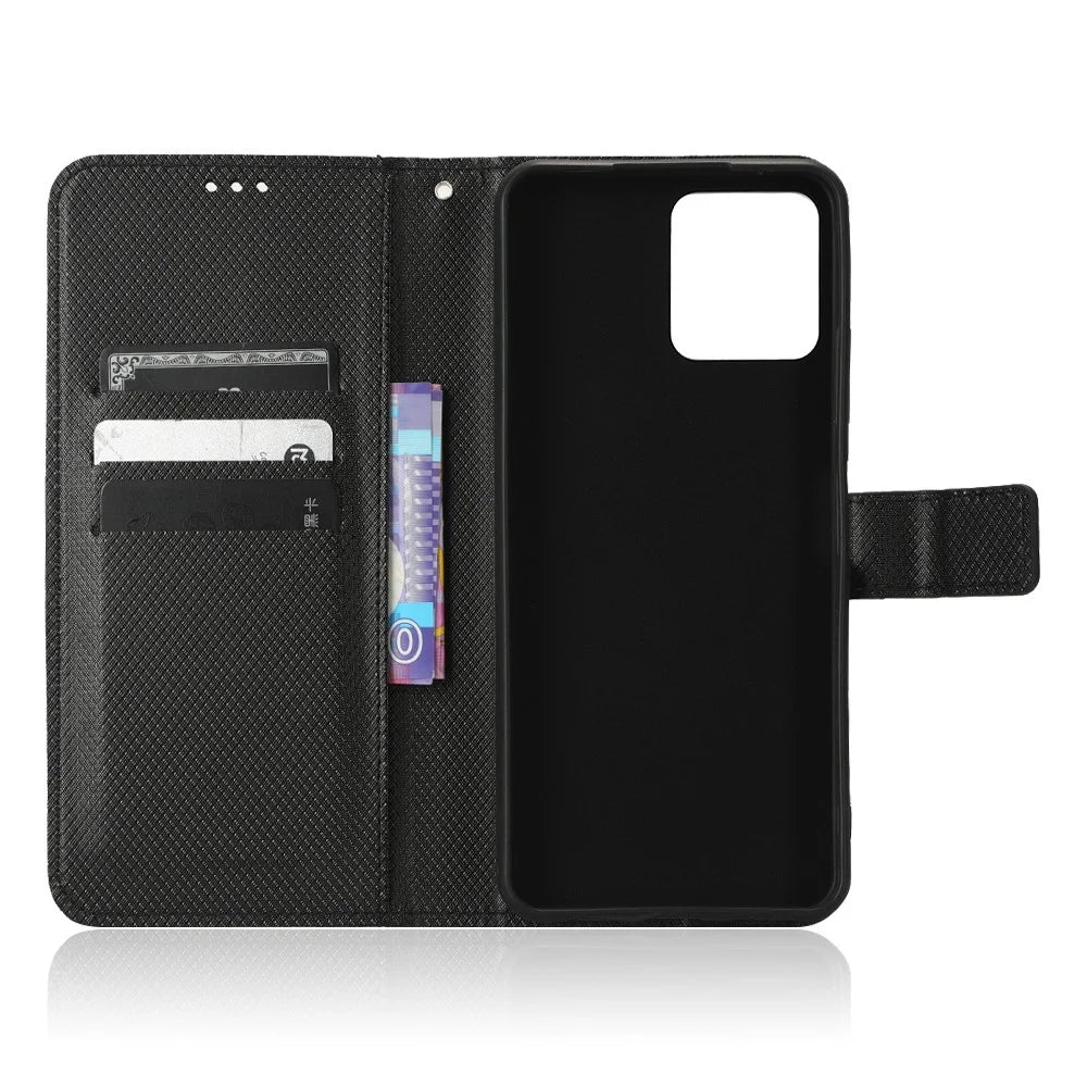 For T-Mobile REVVL 6 5G / Telekom T Phone 5G / T-Mobile T Phone 5G Diamond Texture Full Protection PU Leather Stand Case Phone Wallet Cover - Black - 4
