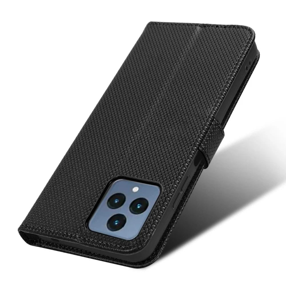 For T-Mobile REVVL 6 5G / Telekom T Phone 5G / T-Mobile T Phone 5G Diamond Texture Full Protection PU Leather Stand Case Phone Wallet Cover - Black - 5