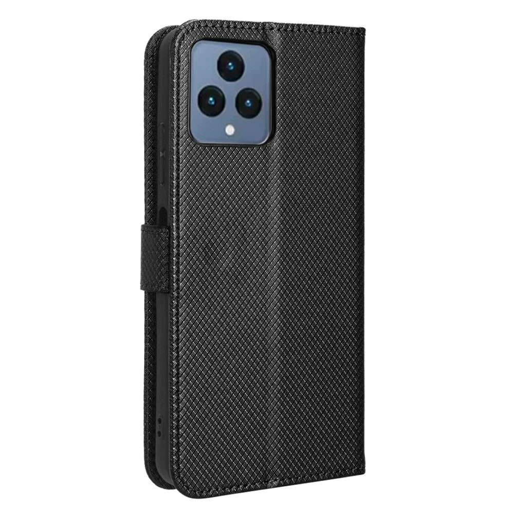 For T-Mobile REVVL 6 5G / Telekom T Phone 5G / T-Mobile T Phone 5G Diamond Texture Full Protection PU Leather Stand Case Phone Wallet Cover - Black - 6