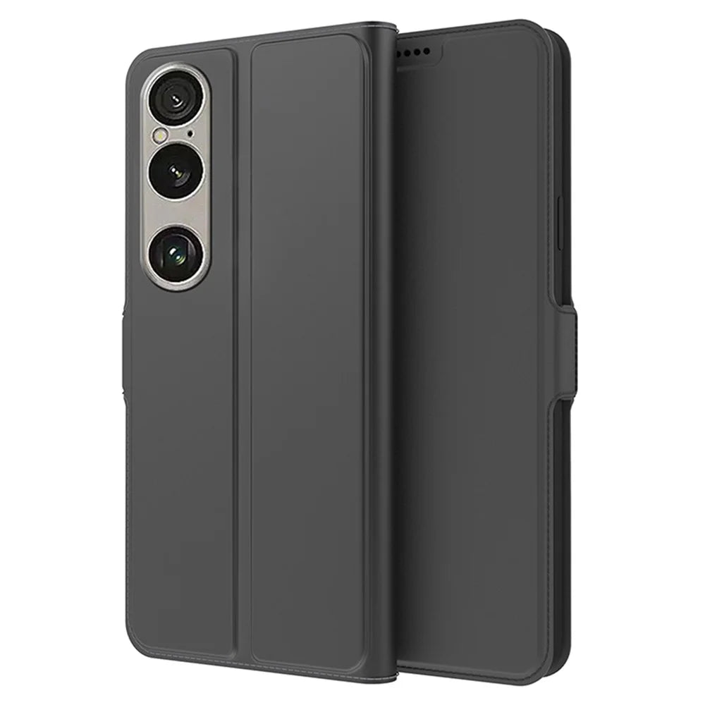 For Sony Xperia 1 VII Case Shockproof TPU Inner Shell Leather Phone Cover Card Slot - Black - 1