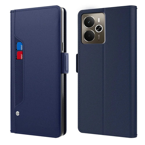 For Realme 14 5G Case Stand PU Leather Phone Cover Card Holder Mirror - Blue - 1