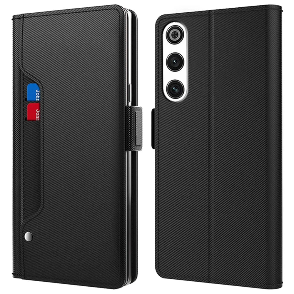For ZTE nubia Redmagic 10 Air 5G Case Stand PU Leather Phone Cover Card Holder Mirror - Black - 1