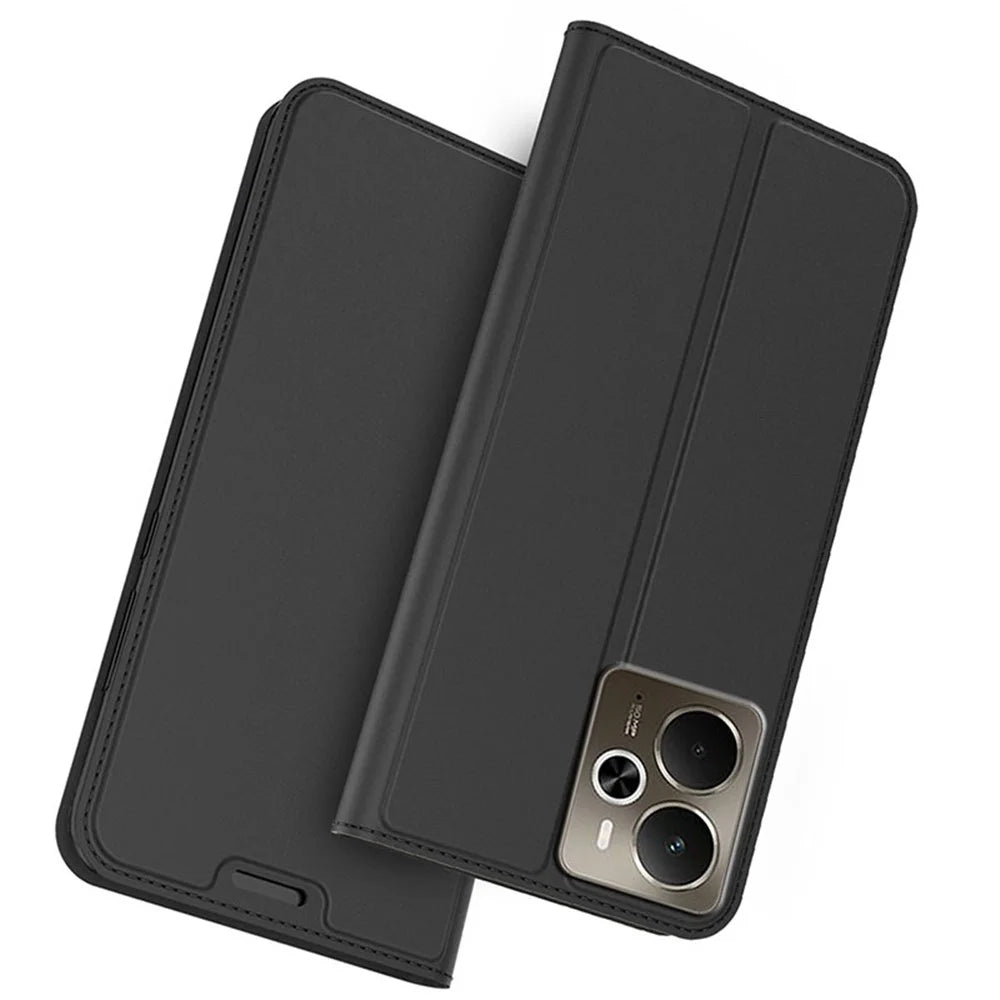 For Realme 14 5G Case PU Leather Phone Cover with Card Holder Stand - Black - 1