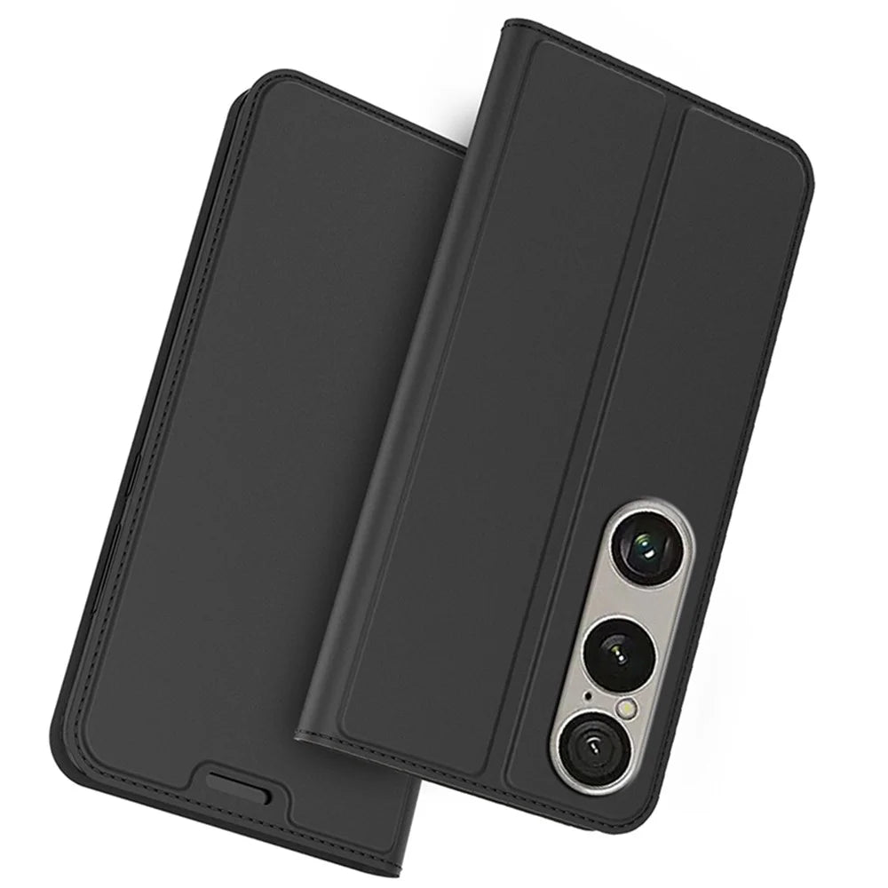 For Sony Xperia 1 VII Case PU Leather Phone Cover with Card Holder Stand - Black - 1