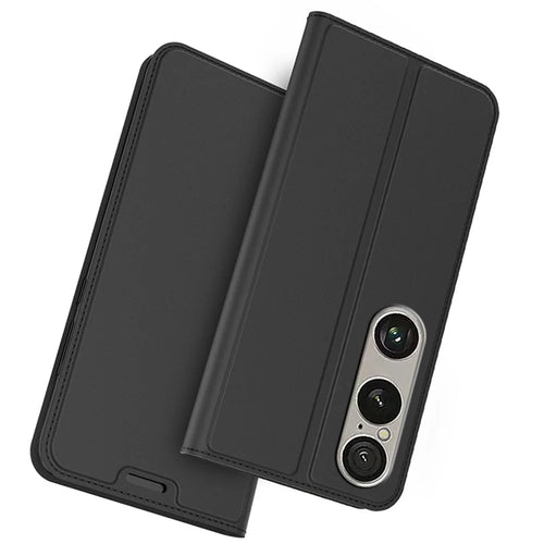 For Sony Xperia 1 VII Case PU Leather Phone Cover with Card Holder Stand - Black - 1