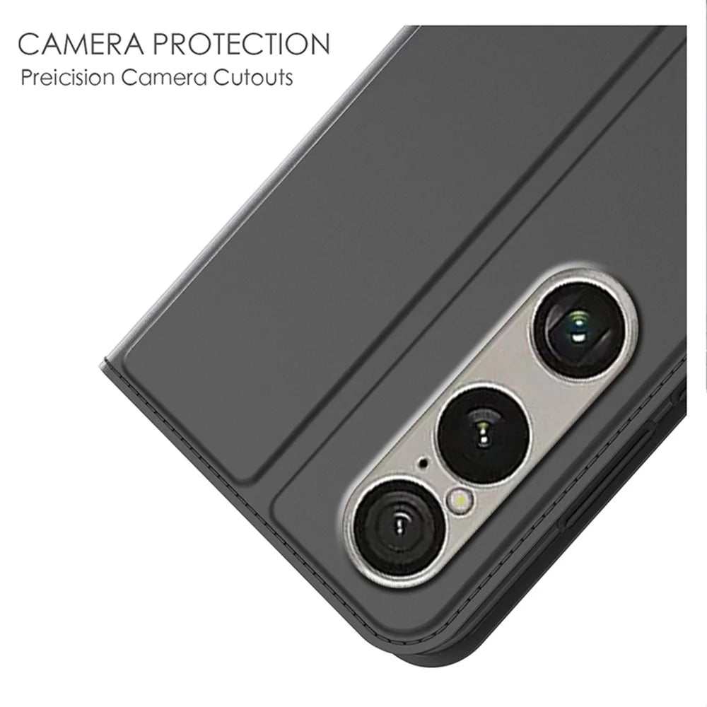 For Sony Xperia 1 VII Case PU Leather Phone Cover with Card Holder Stand - Black - 5