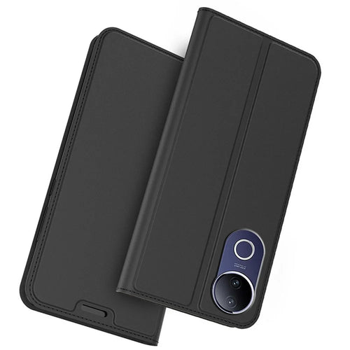 For vivo V50e 5G / V50 5G Case PU Leather Phone Cover with Card Holder Stand - Black - 1