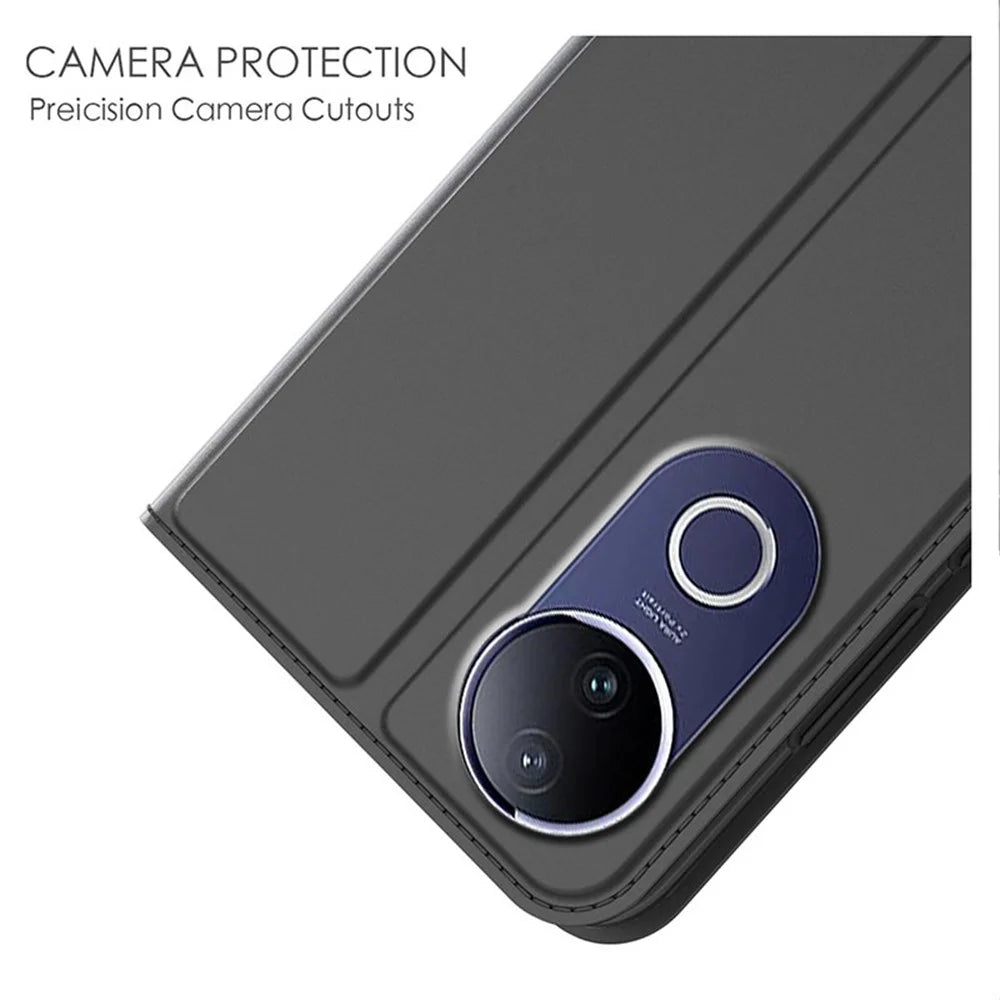 For vivo V50e 5G / V50 5G Case PU Leather Phone Cover with Card Holder Stand - Black - 5