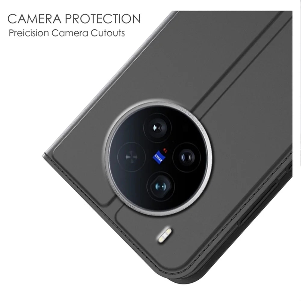 For vivo X200 Ultra 5G Case PU Leather Phone Cover with Card Holder Stand - Black - 5