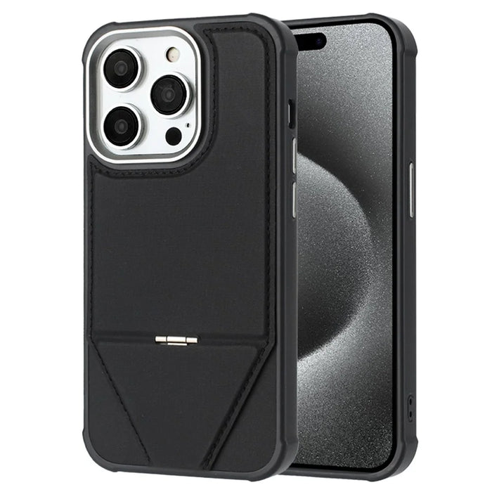For iPhone 16 Pro Max Case Compatible with MagSafe Kickstand TPU + PU Leather Phone Cover - Black - 2