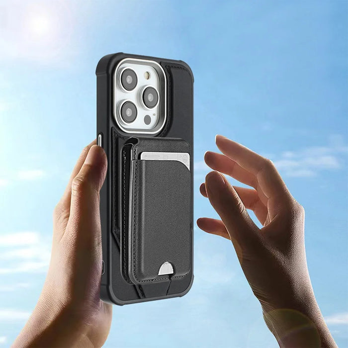 For iPhone 16 Pro Max Case Compatible with MagSafe Kickstand TPU + PU Leather Phone Cover - Black - 7