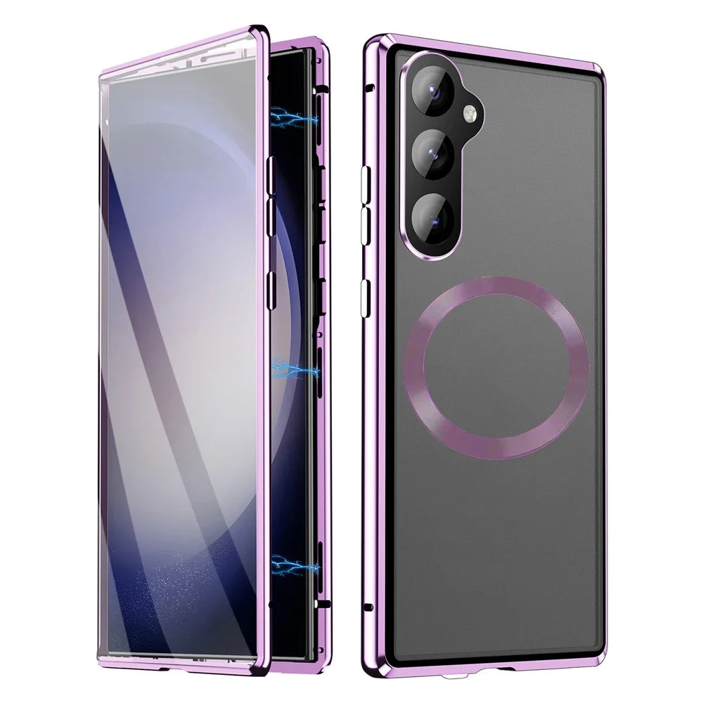 For Samsung Galaxy S25 / S24 Magnetic Case Magnetic Adsorption Phone Cover with HD Tempered Glass Film - Purple - 1