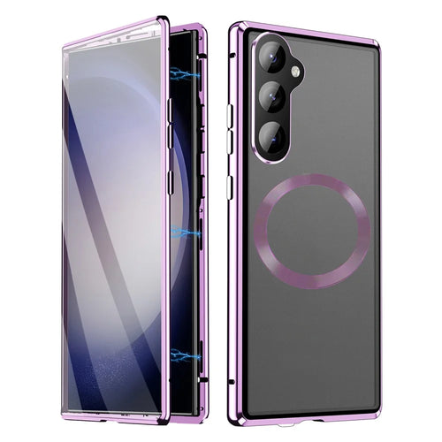 For Samsung Galaxy S25 / S24 Magnetic Case Magnetic Adsorption Phone Cover with HD Tempered Glass Film - Purple - 1
