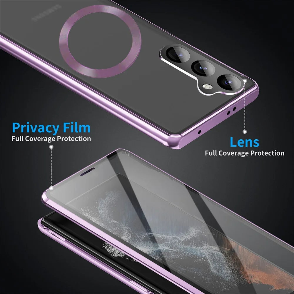 For Samsung Galaxy S25+ / S24+ Magnetic Case Magnetic Adsorption Phone Cover with HD Tempered Glass Film - Purple - 4