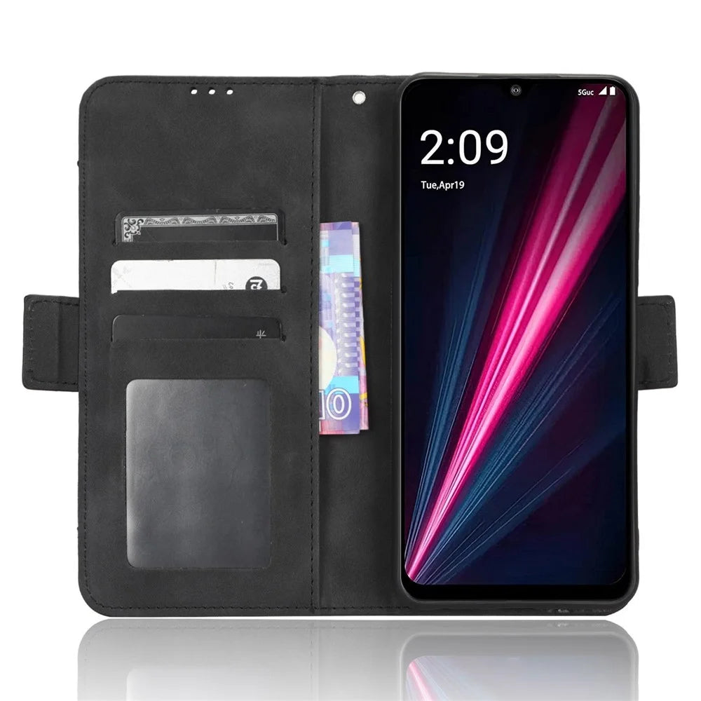 For T-Mobile REVVL 6 Pro 5G 5G / Telekom T Phone Pro 5G / T-Mobile T Phone Pro 5G PU Leather Protective Cover Multiple Card Slots Foldable Stand Phone Wallet Case - Black - 3
