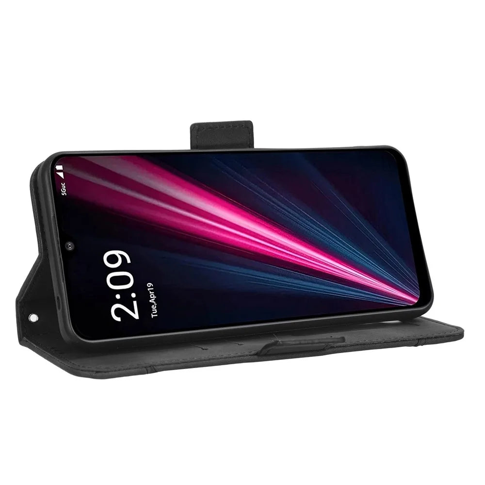 For T-Mobile REVVL 6 Pro 5G 5G / Telekom T Phone Pro 5G / T-Mobile T Phone Pro 5G PU Leather Protective Cover Multiple Card Slots Foldable Stand Phone Wallet Case - Black - 4