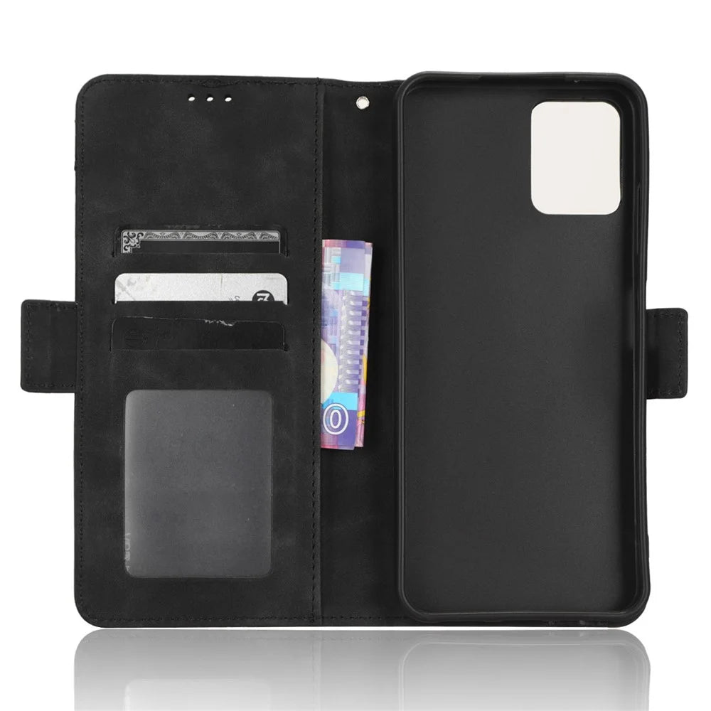 For T-Mobile REVVL 6 Pro 5G 5G / Telekom T Phone Pro 5G / T-Mobile T Phone Pro 5G PU Leather Protective Cover Multiple Card Slots Foldable Stand Phone Wallet Case - Black - 5