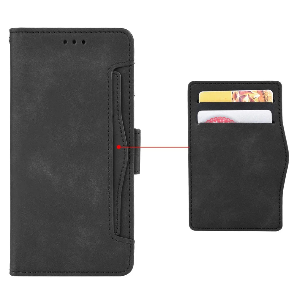For T-Mobile REVVL 6 Pro 5G 5G / Telekom T Phone Pro 5G / T-Mobile T Phone Pro 5G PU Leather Protective Cover Multiple Card Slots Foldable Stand Phone Wallet Case - Black - 7