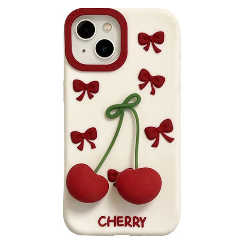 For iPhone 15 Silicone Case Cute Pendant Cherry Design Shockproof Durable Phone Back Cover - 1