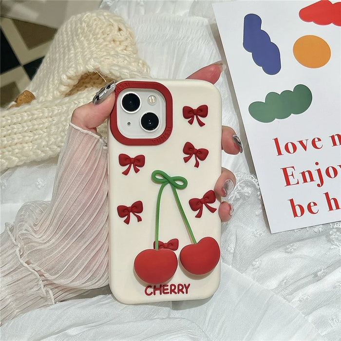 For iPhone 15 Silicone Case Cute Pendant Cherry Design Shockproof Durable Phone Back Cover - 5