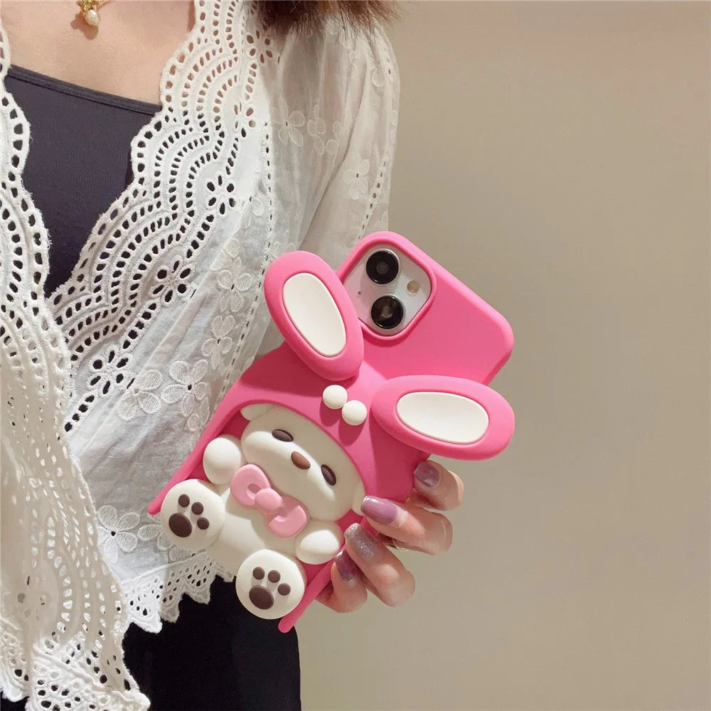 For iPhone 15 Silicone Case Cute Dopamine Dog Design Shockproof Phone Back Cover - Pink - 5